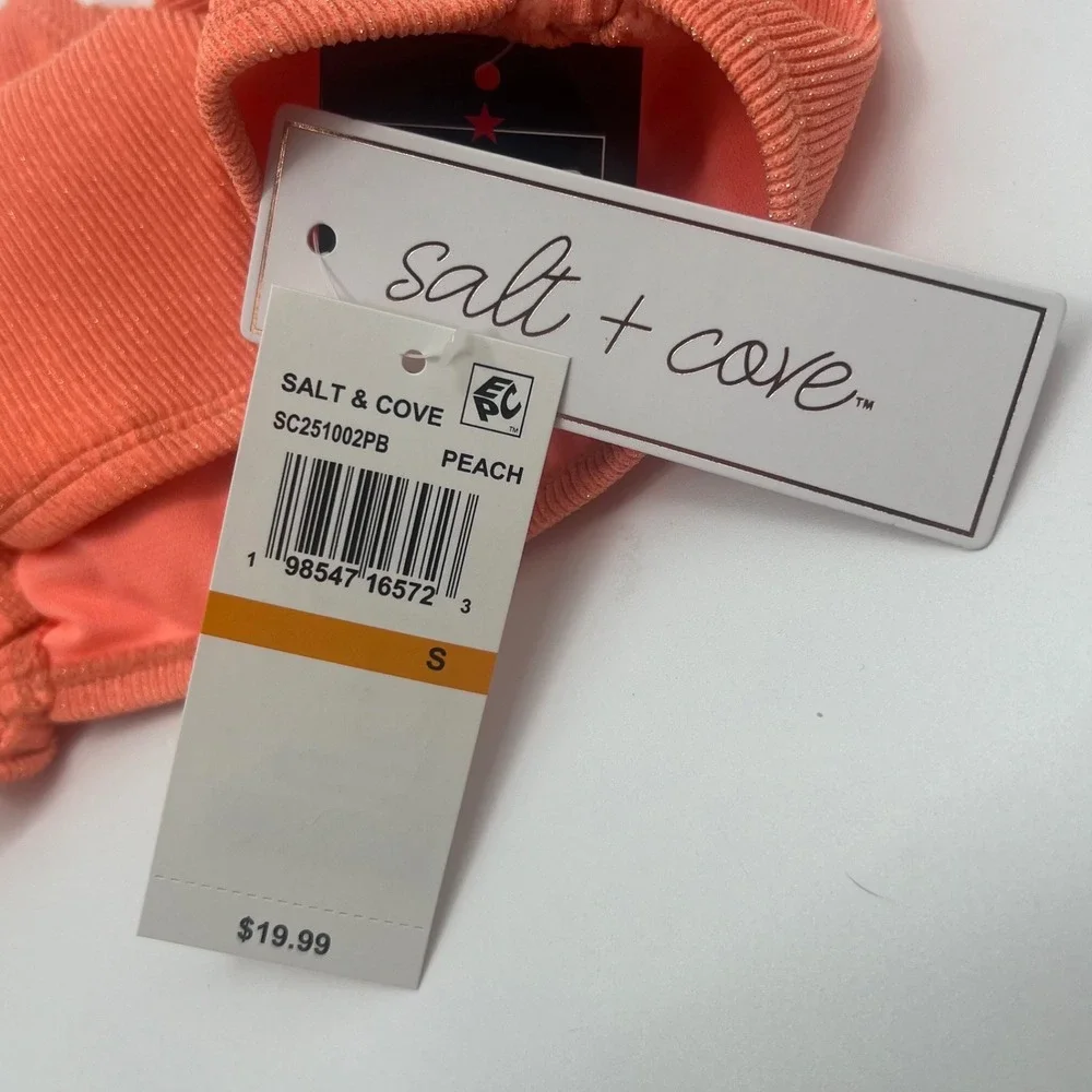 Salt + Cove Womens Peach Ribbed Metallic Side Tie Bikini Bottom SC251002PB S